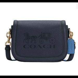 COACH Saddle Leather Horse & Carriage Crossbody Midnight Blue Bag - C4058